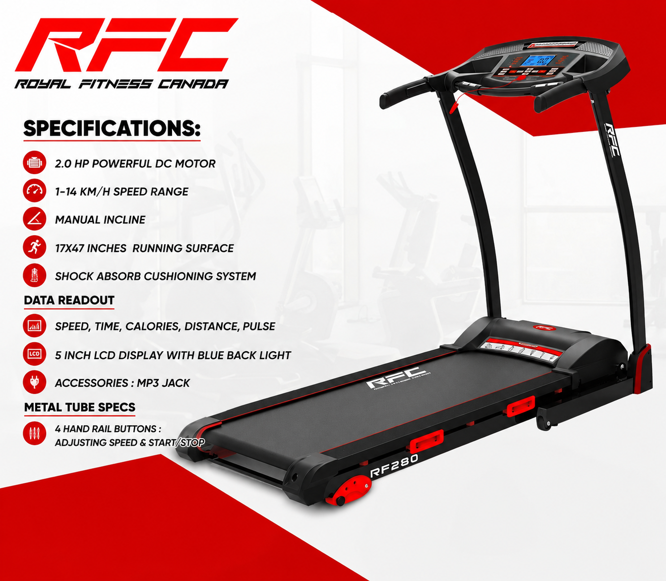Royal Fitness Canada RFC 280 Treadmill Price in Pakistan | 2HP DC Motor