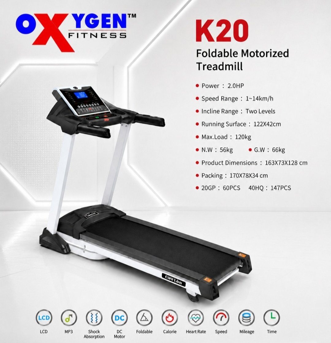 Oxygen fitness treadmill K20 120kg capacity