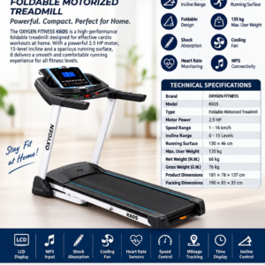 OXYGEN FITNESS K60S Foldable Motorized Treadmill